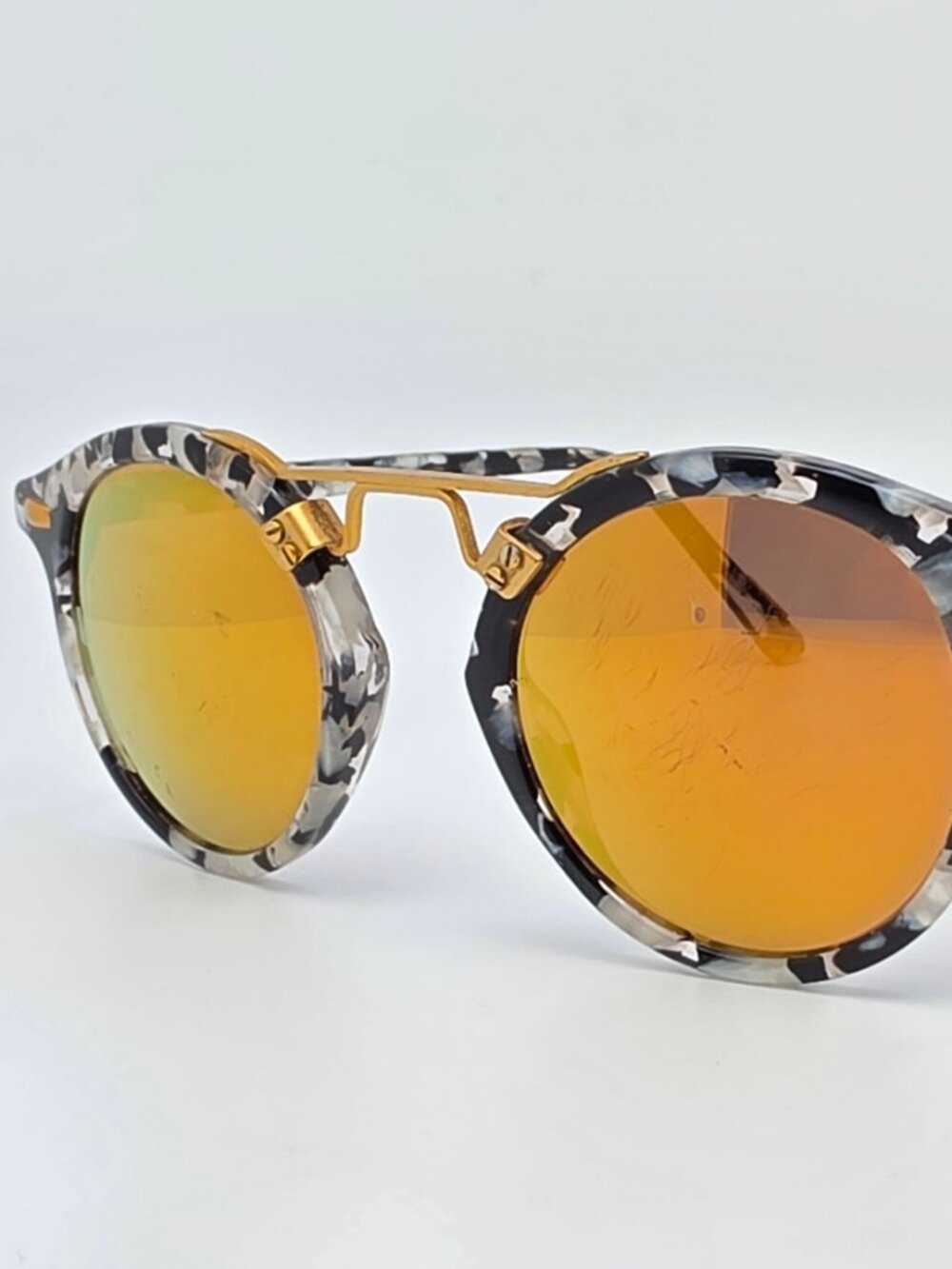 Krewe St. Louis Oyster Tortoise 24K Frame Gold Flash Mirror Lens Sunglasses 46mm